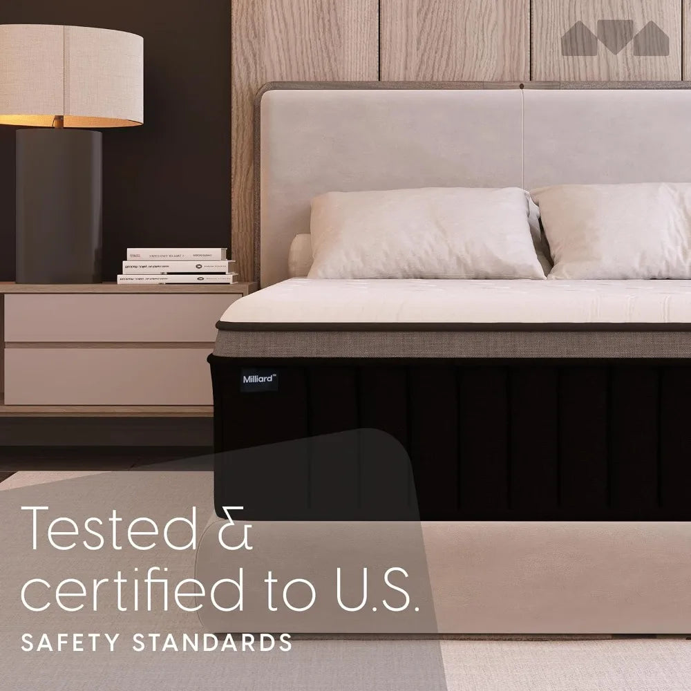 Ljustra 14 Inch Queen Hybrid Mattress Memory Foam Pillow Top Medium Firm