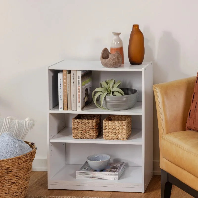 3-Shelf Bookcase Adjustable Shelves Solid Wood Living Room Bedroom