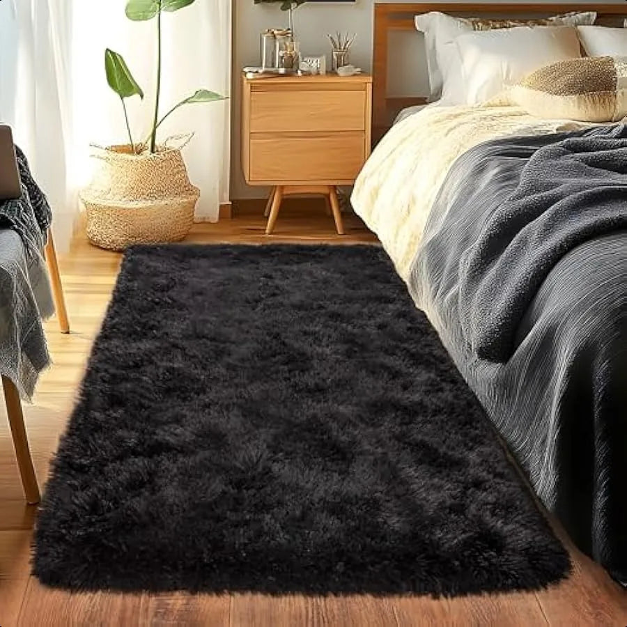 Black Runner Rug for Bedroom Hallways 2x6 Soft Non Slip Shag Carpet