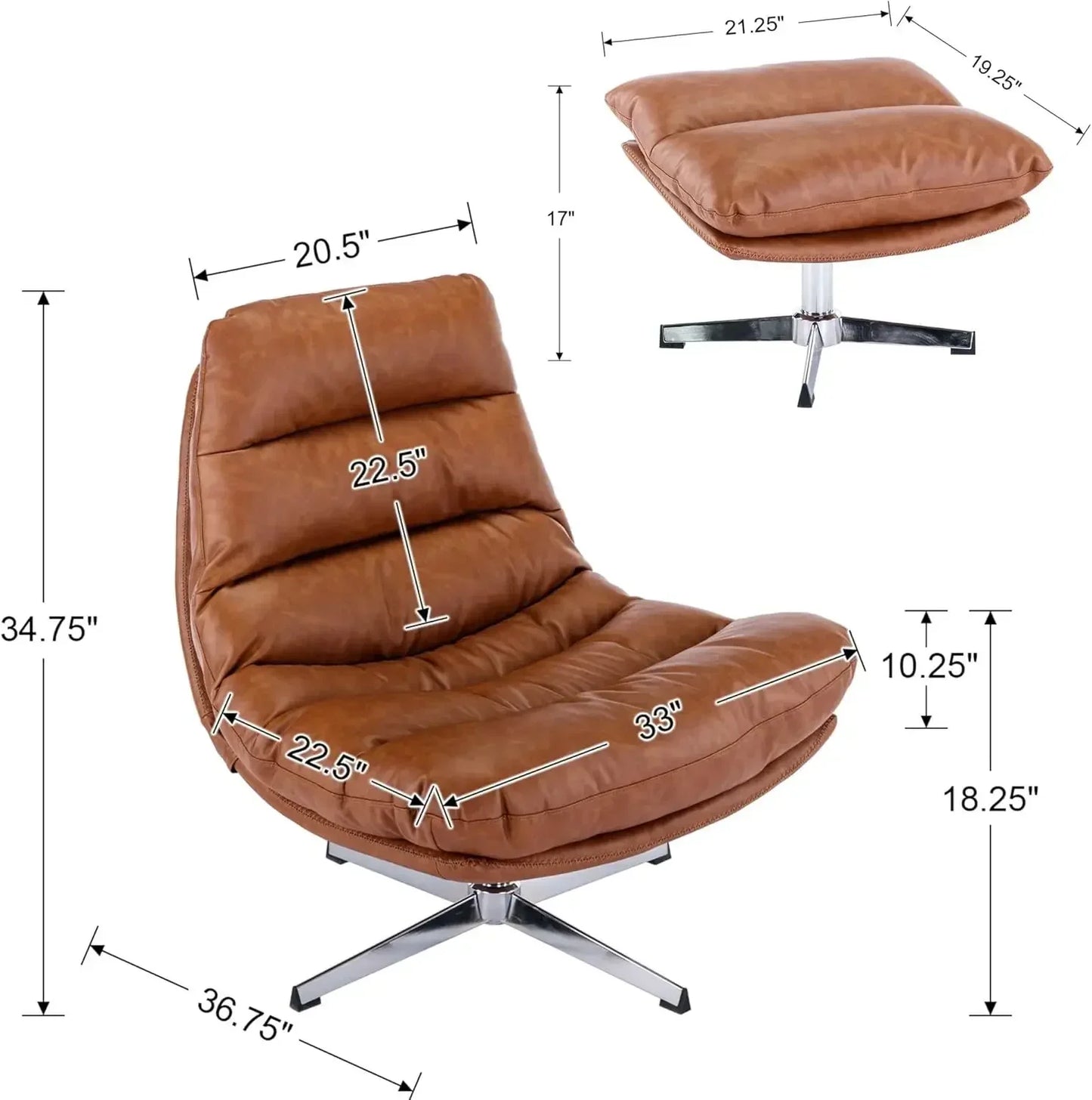 Swivel Accent Chair with Ottoman Mid Century Modern Lounge Chair Brown