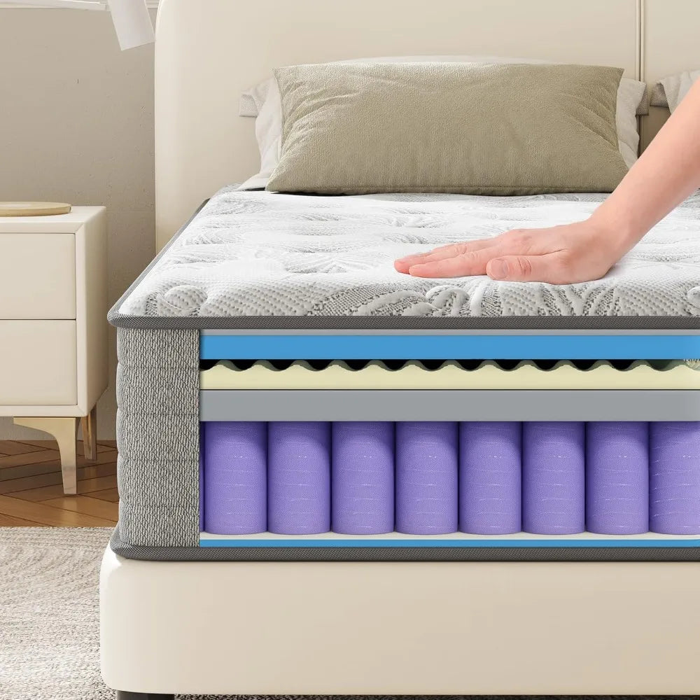 Queen Size 12 Inch Medium Firm Gel Infused Memory Foam Pocket Spring Mattress