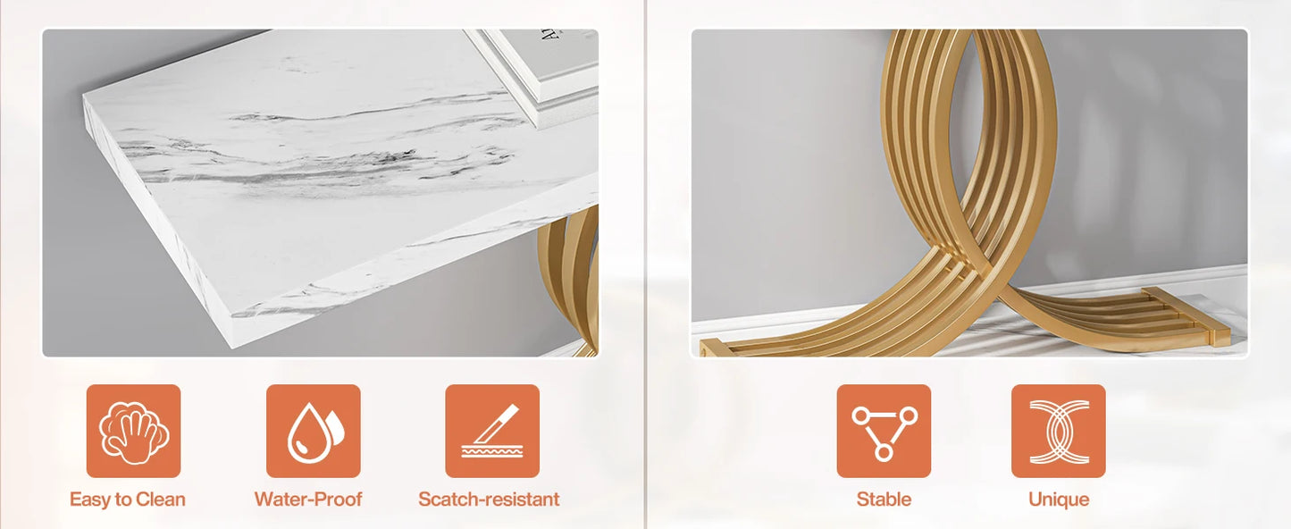 Ljustra Modern 39-Inch Console Table Faux Marble Gold Metal Legs