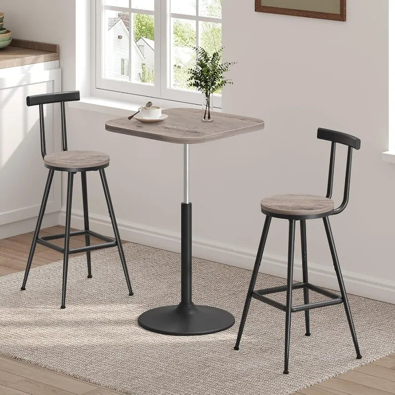 Bar Stools Set of 2 with Backrest and Footrest 26 Inch Tall Adjustable