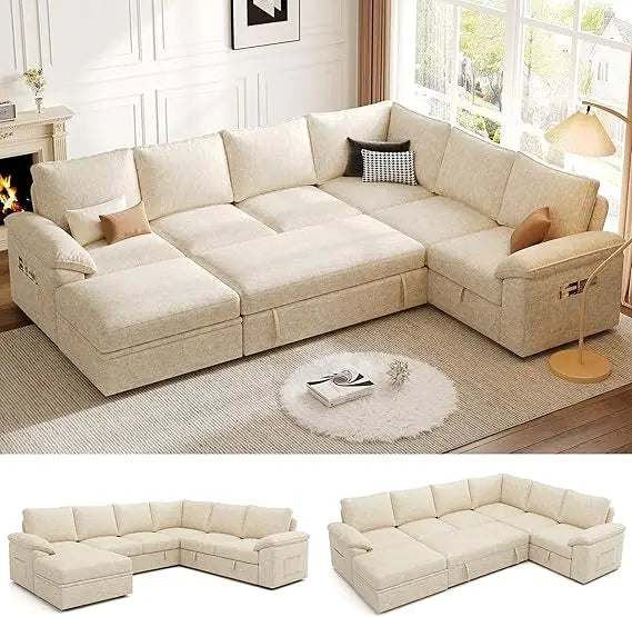 108 Inch Sectional Sleeper Sofa U Shaped Modular Couch with Storage
