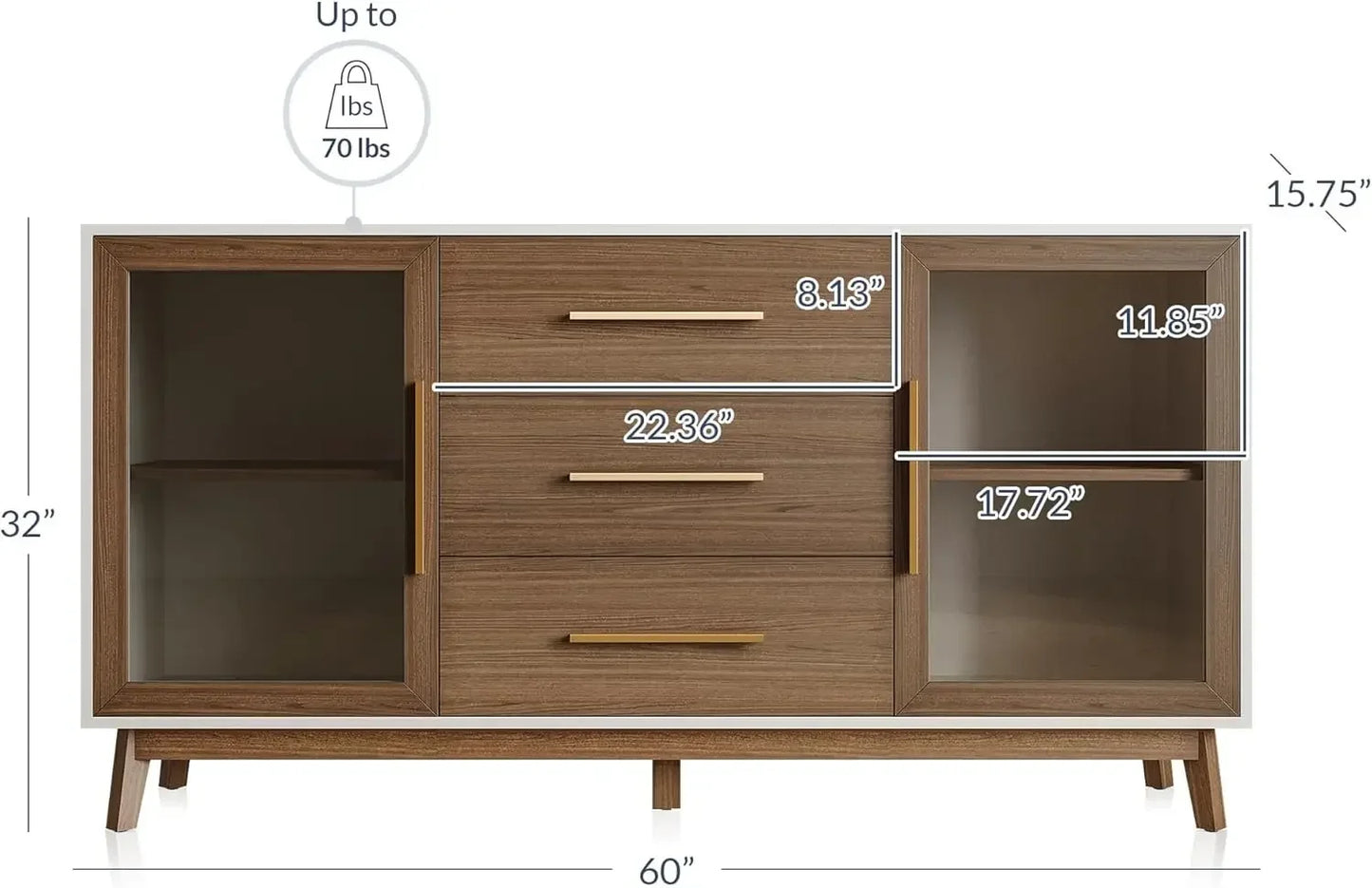 Sideboard Buffet Cabinet with 3 Drawers 2 Doors Console Table Storage