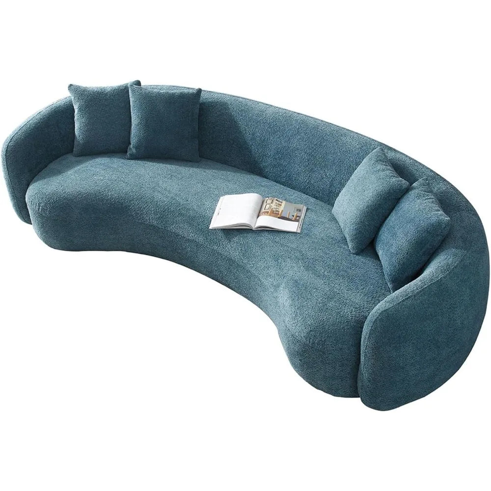 Ljustra 5-Seater Half Moon Sofa, Modern Minimalist Teddy Velvet Oversized Lounge, Blue