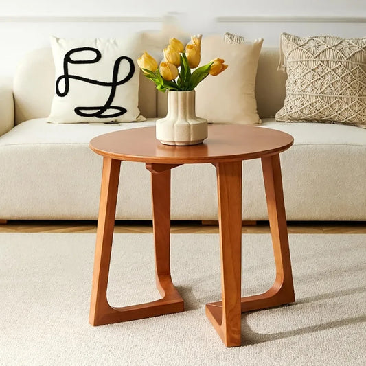 Solid Wood Round Coffee Table Rustic Farmhouse Living Room Tea Table