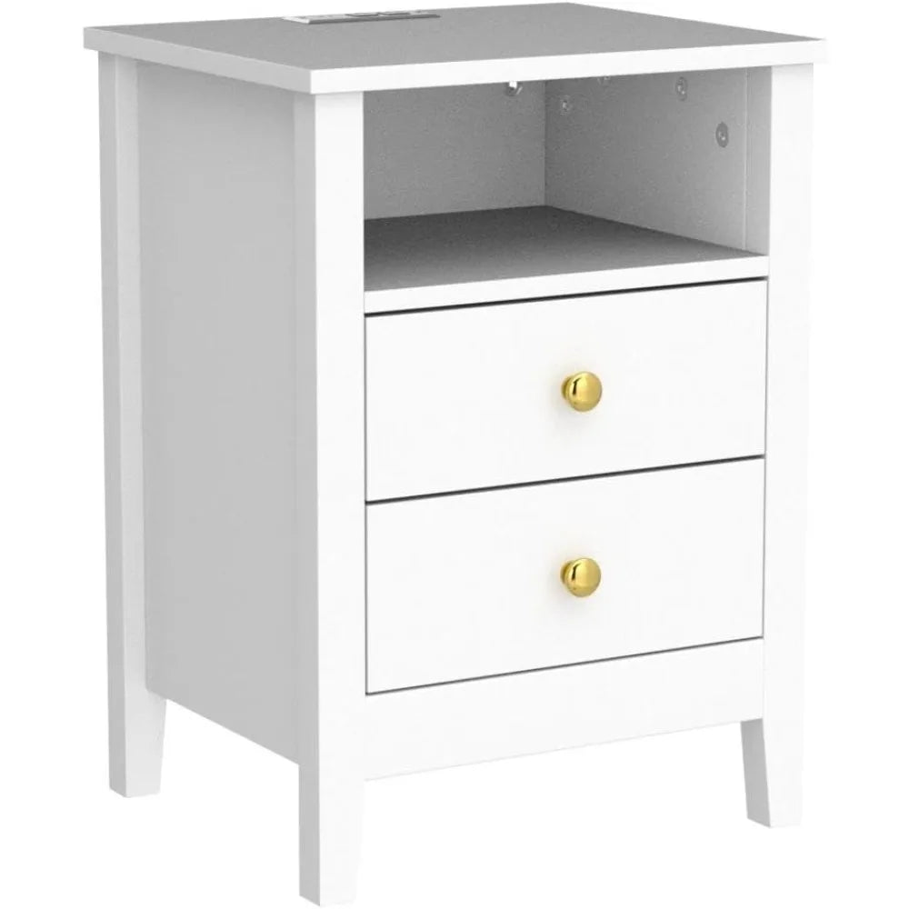 Nightstand with Charging Station Modern Bedside Table 2 Drawers USB