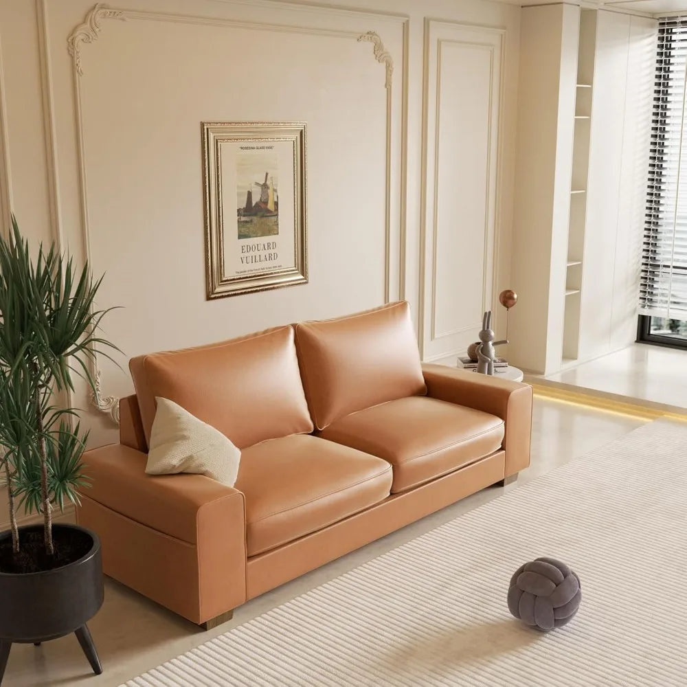 Faux Leather Loveseat Sofa Mid Century Modern with Side Pockets