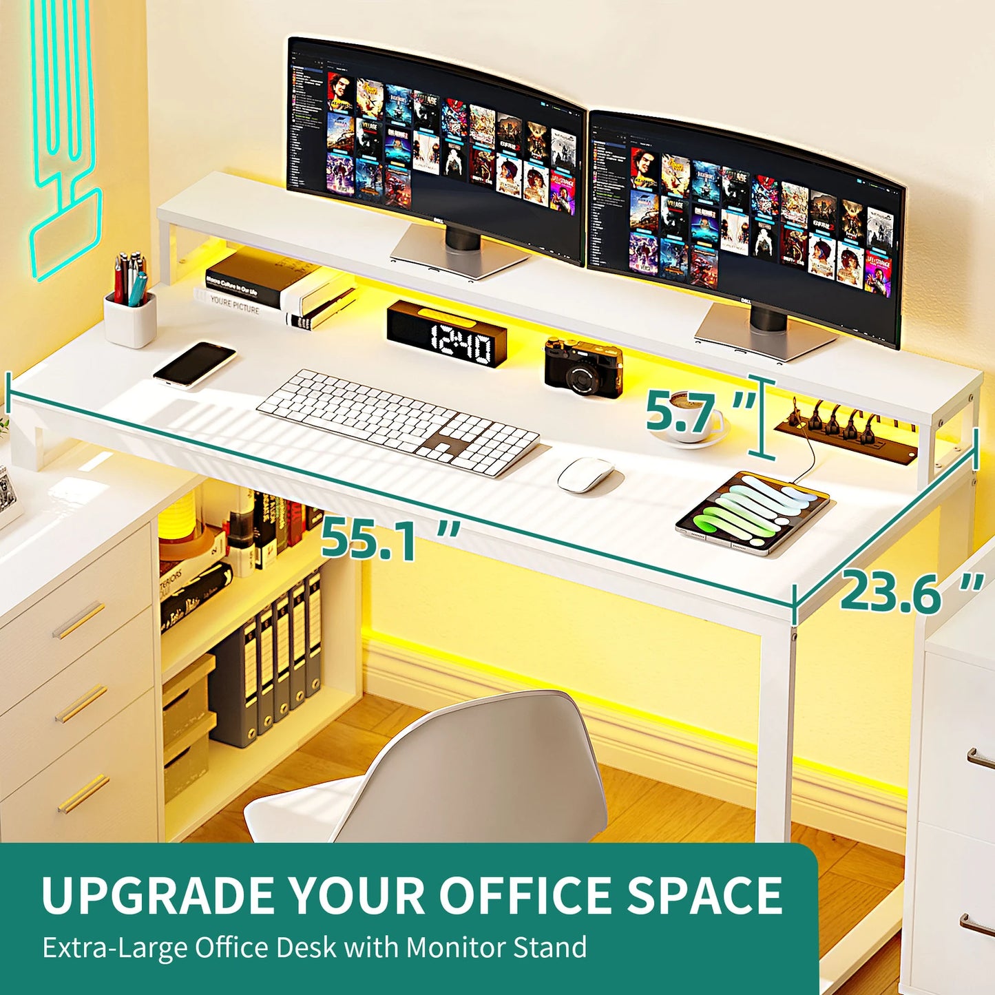 L-Shape Gaming Computer Desk with File Drawers for Home Office