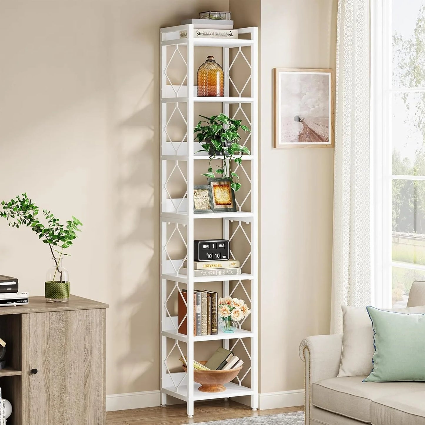 78.7 Inch Extra Tall Narrow Bookshelf 7 Tier Skinny Bookcase Organizer