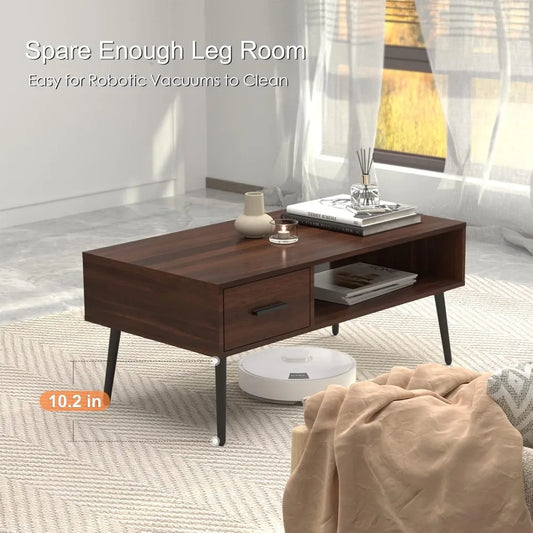 Mid Century Modern Coffee Table with Storage for Living Room