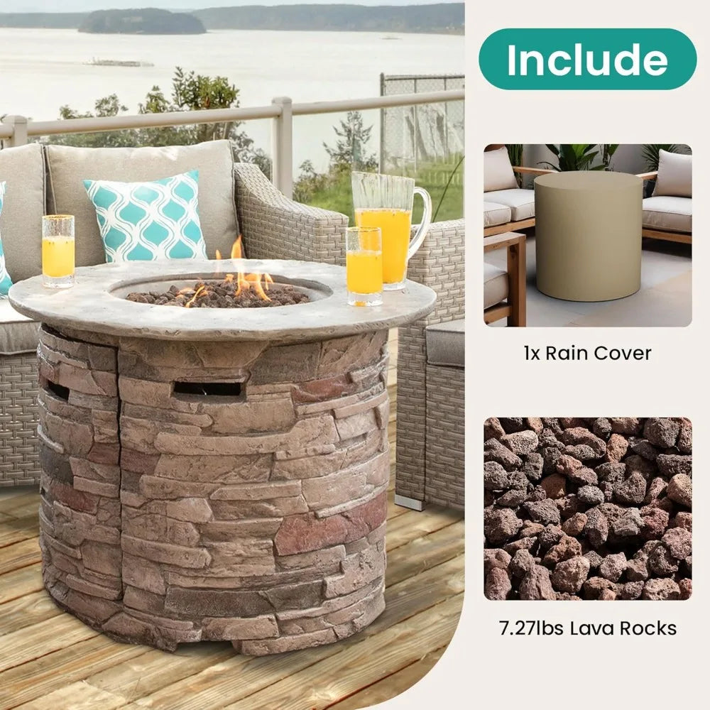 Outdoor Propane Fire Pit Table 40000 BTU Round Gas Fire Column