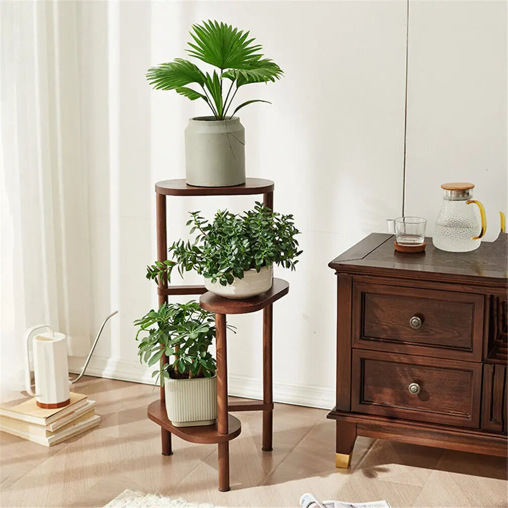 3 Tier Bamboo Tall Corner Plant Rack Planter Stand for Balcony Garden