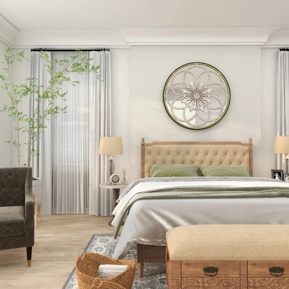 Vintage Floral Wall Mirror 40 Inch Round Fretwork Fleur-de-lis Design