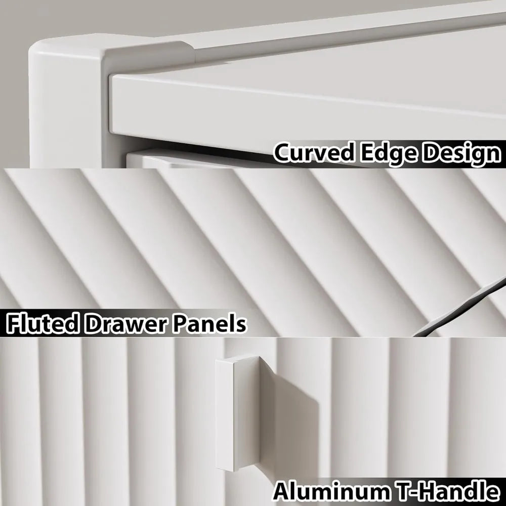 Modern 6 Drawer Dresser Fluted Design Wood Chest of Drawers Storage