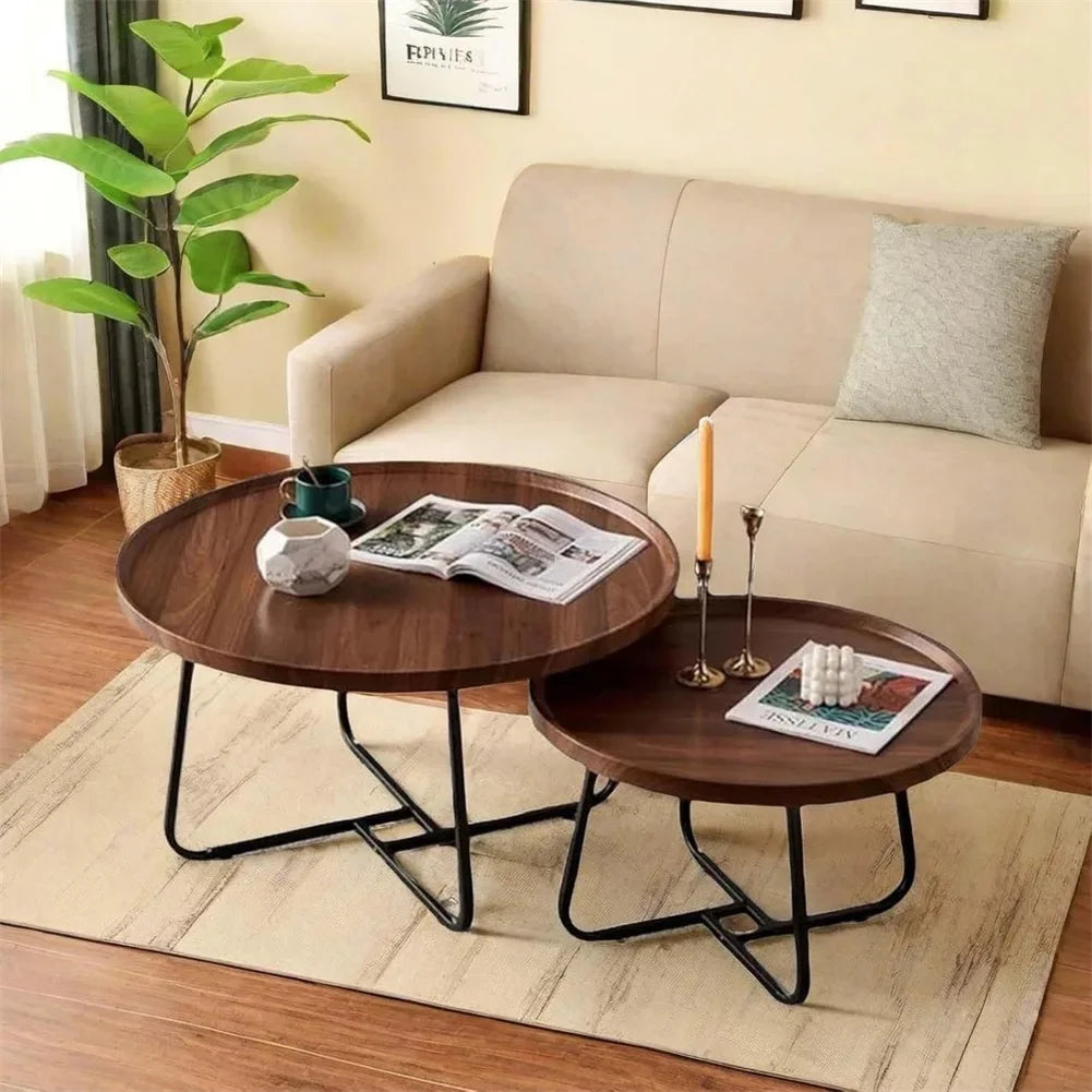Nesting Coffee Table Set Modern Round Walnut End Tables Living Room