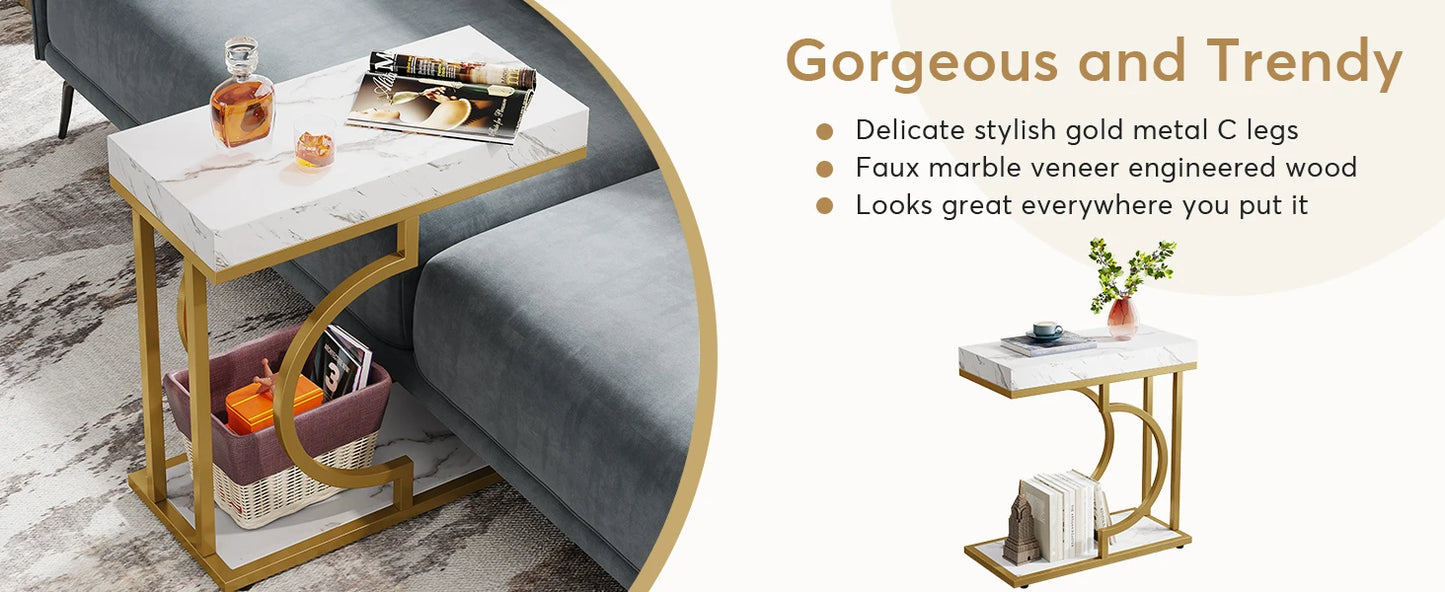 Ljustra C Shaped End Table Modern Side Table for Living Room Bedside