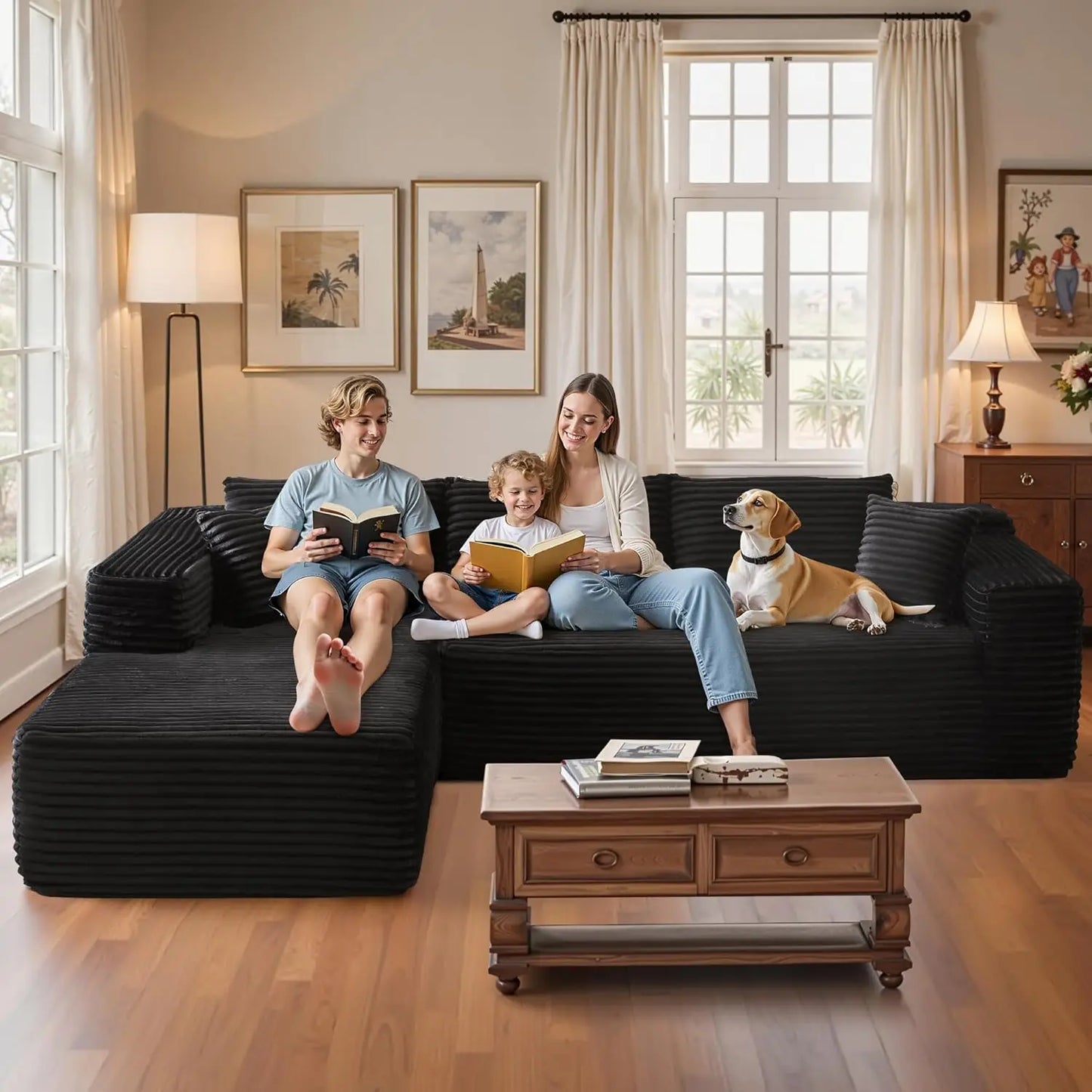 Ljustra 106" Modern L-Shaped Sectional Couch, Fluffy Corduroy Sofa, No Assembly Required