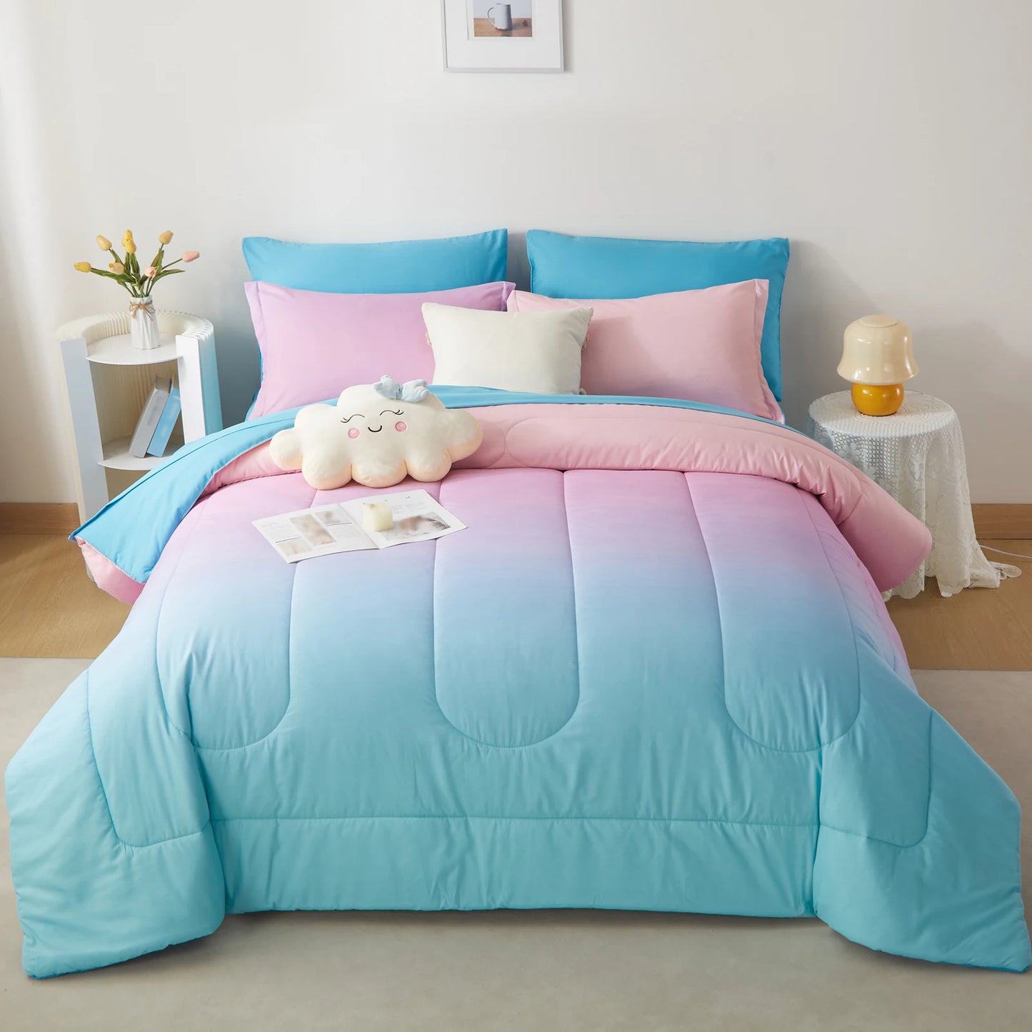 7 Piece Gradient Comforter Set Bedding Queen King Twin Full Soft Microfiber