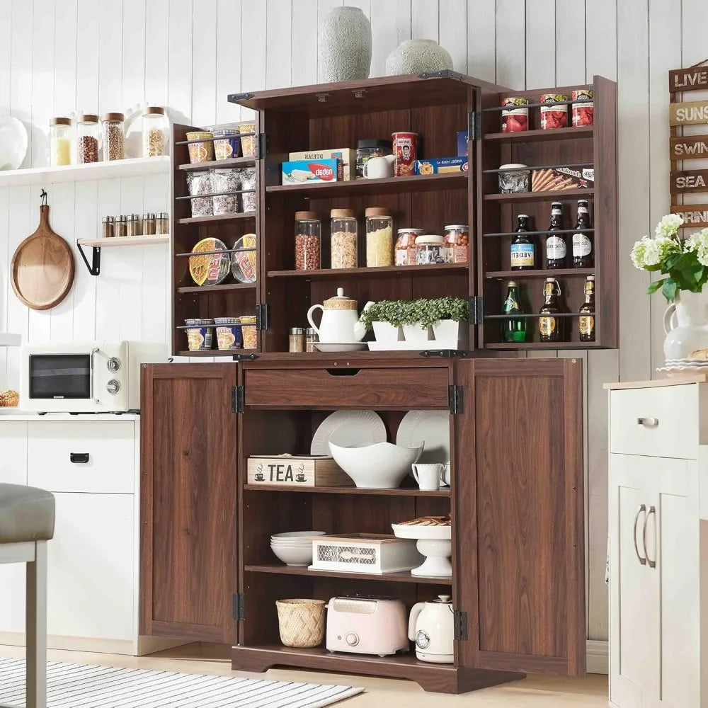 72 Inch Tall Kitchen Pantry Storage Cabinet with Barn Doors Organizer