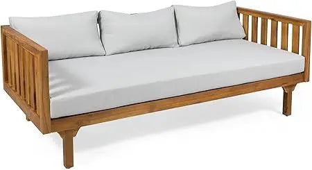 Outdoor 3 Seater Daybed Acacia Wood Patio Garden Couch with Cushions