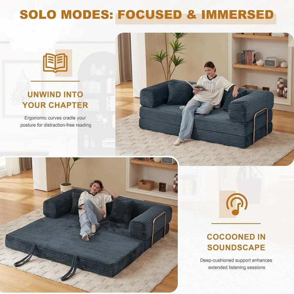 Ljustra 4-in-1 Sofa Bed Boneless Couch Oversized Corduroy Sleeper Sofa