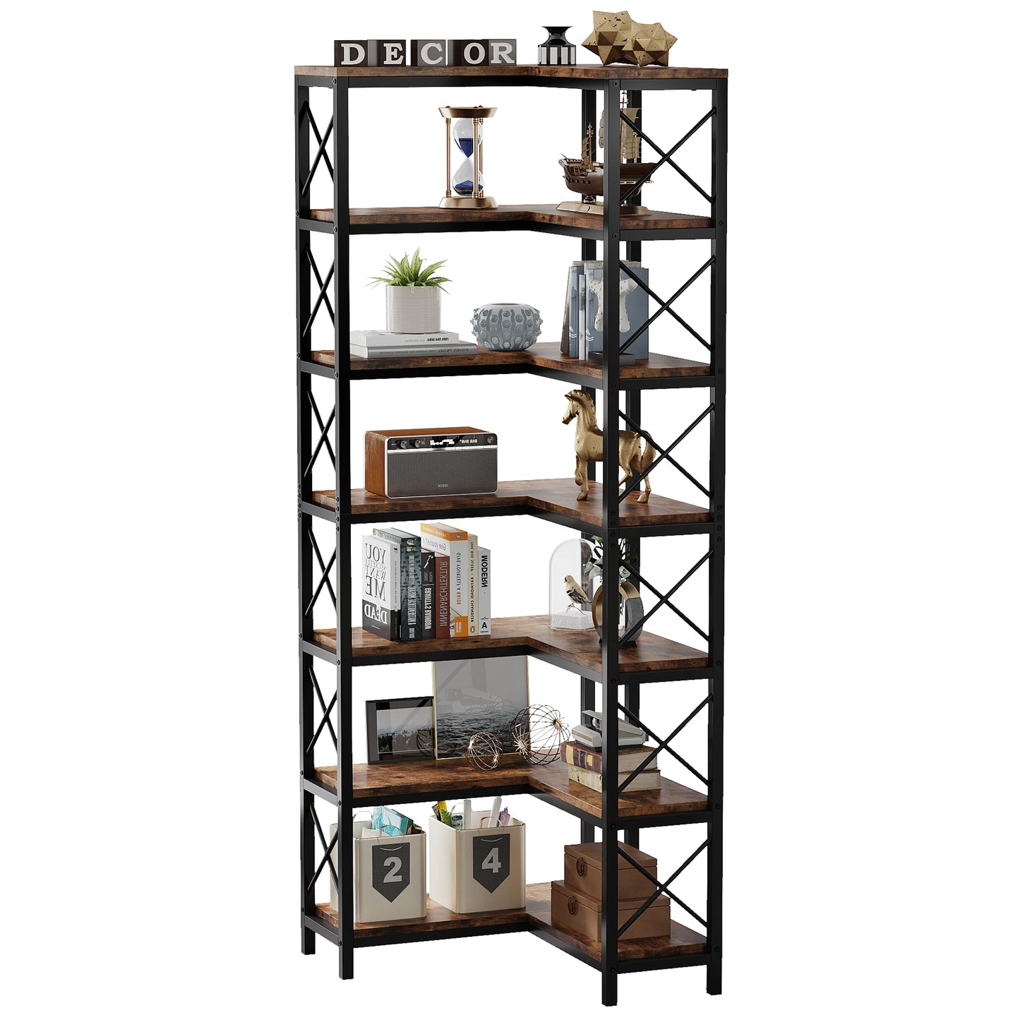 Ljustra 7-Shelf Corner Bookshelf Modern Corner Bookcase Storage Rack