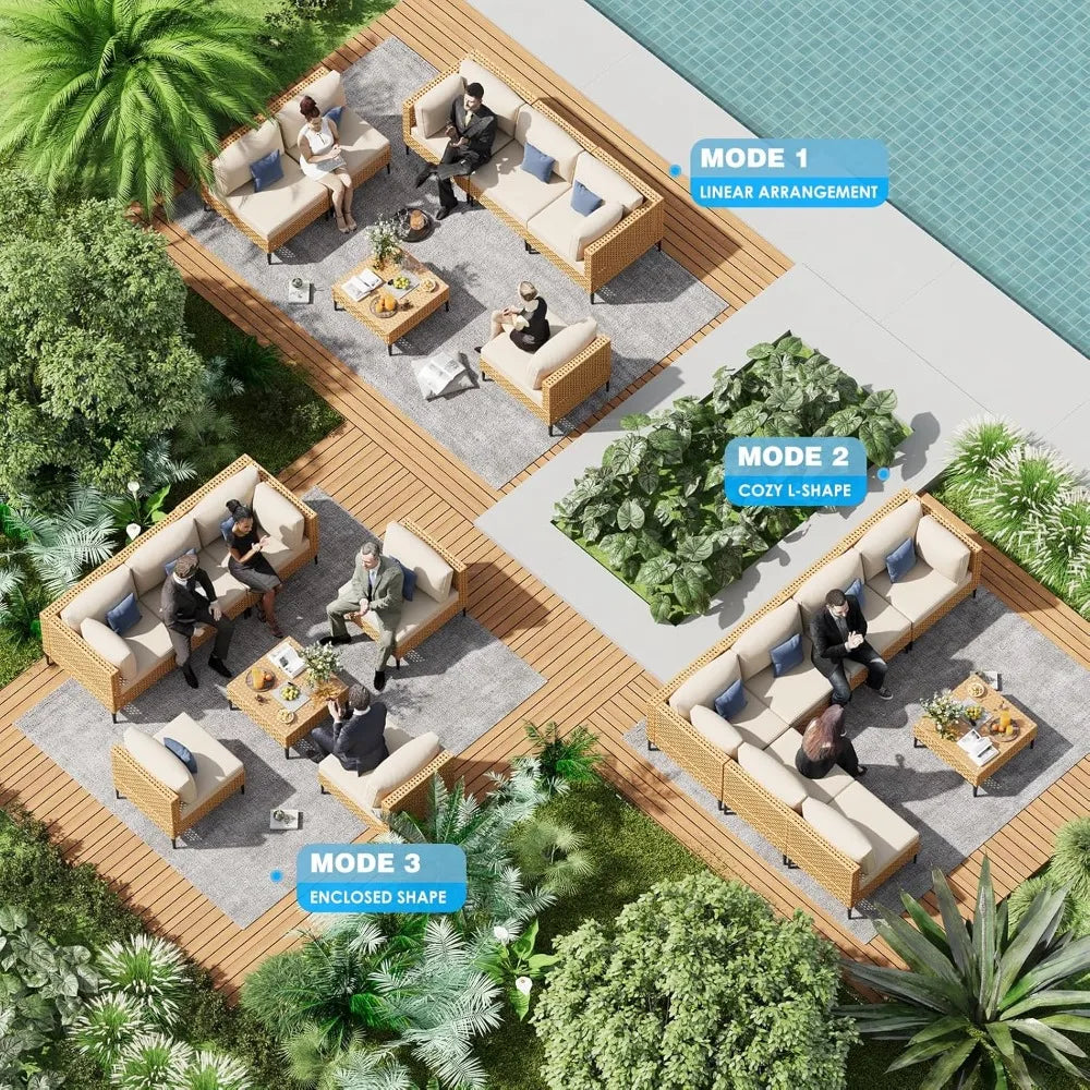 7-Piece Wicker Outdoor Patio Furniture Set with Coffee Table Sectional