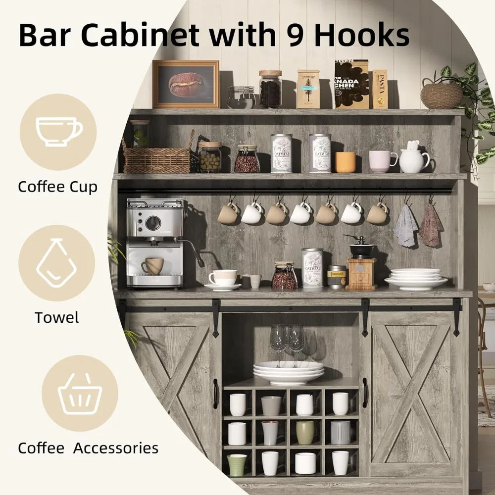 55 Inch Farmhouse Coffee Bar Cabinet with 12 Bottle Wine Rack