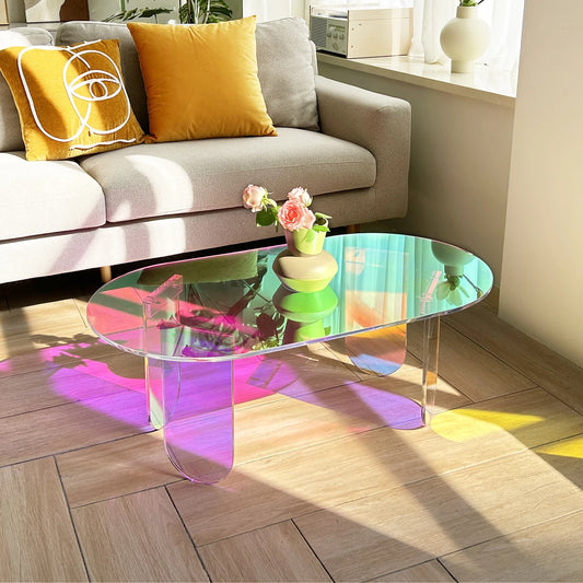 Iridescent Acrylic Coffee Table Modern End Table Minimalist Design 37.4in