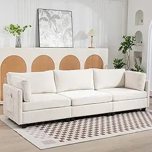 Modern Chenille 3-Seater Sofa w/ Storage, Deep Cushions, 111" Couch, Grey