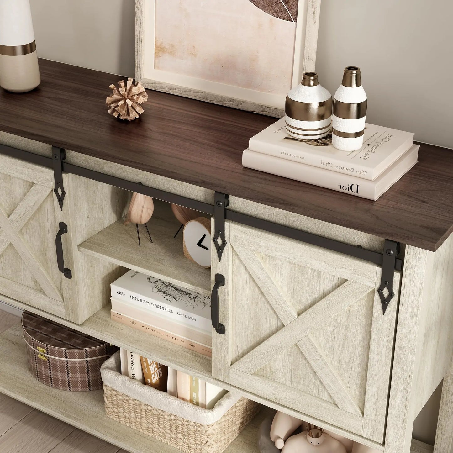 Vabches Entryway Table Sliding Barn Door Console Adjustable Storage