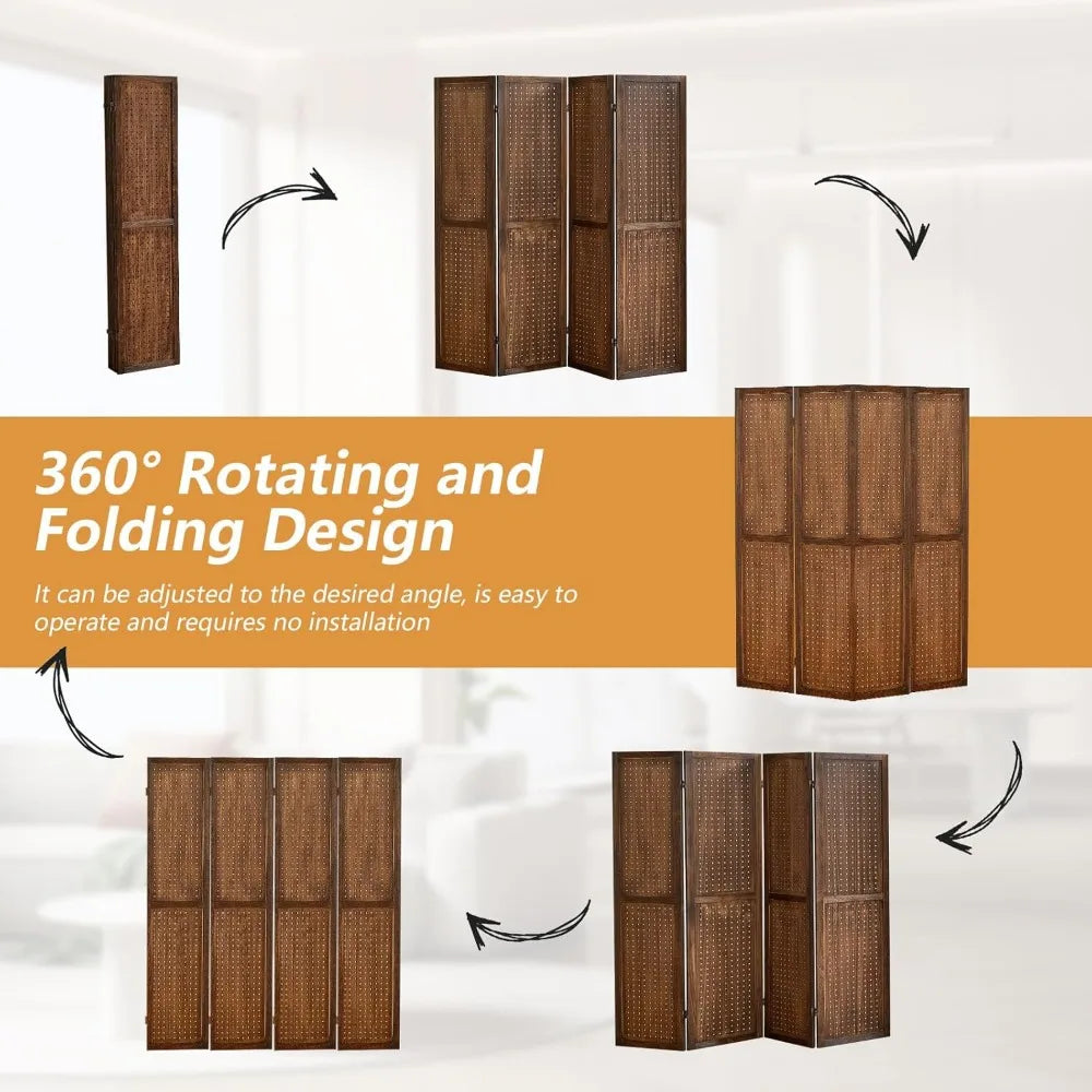 4 Panel Room Divider Folding Privacy Screen Pegboard Display Board