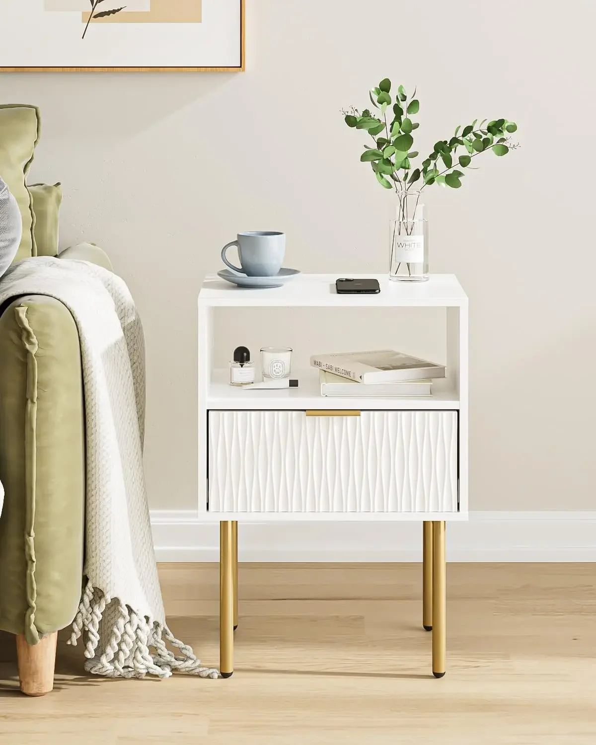 Modern Bedside Table with Storage Drawer Small Nightstand End Table