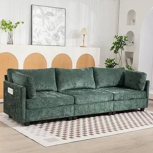 Modern Chenille 3-Seater Sofa w/ Storage, Deep Cushions, 111" Couch, Grey