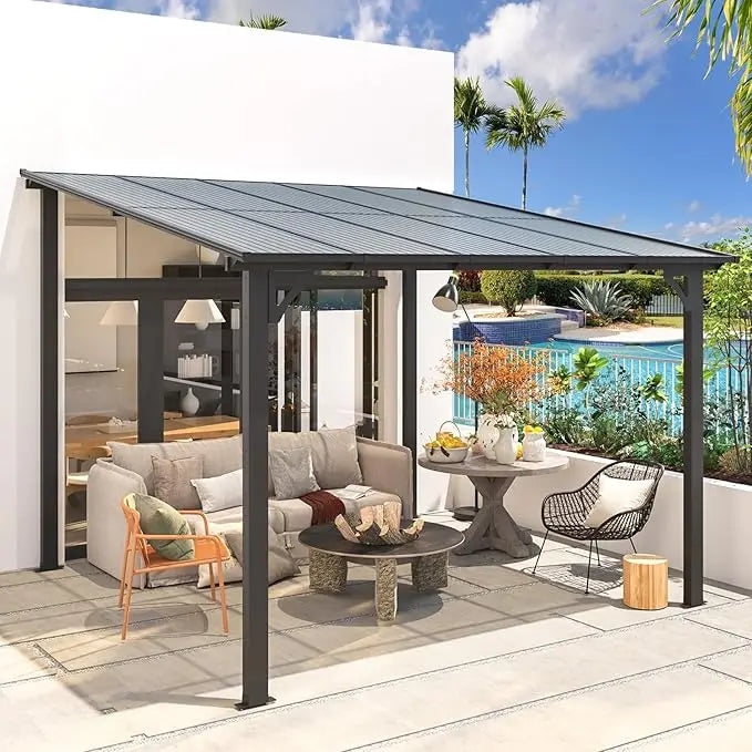 10x10 Wall Mounted Gazebo Heavy Duty Patio Pergola Outdoor Awning