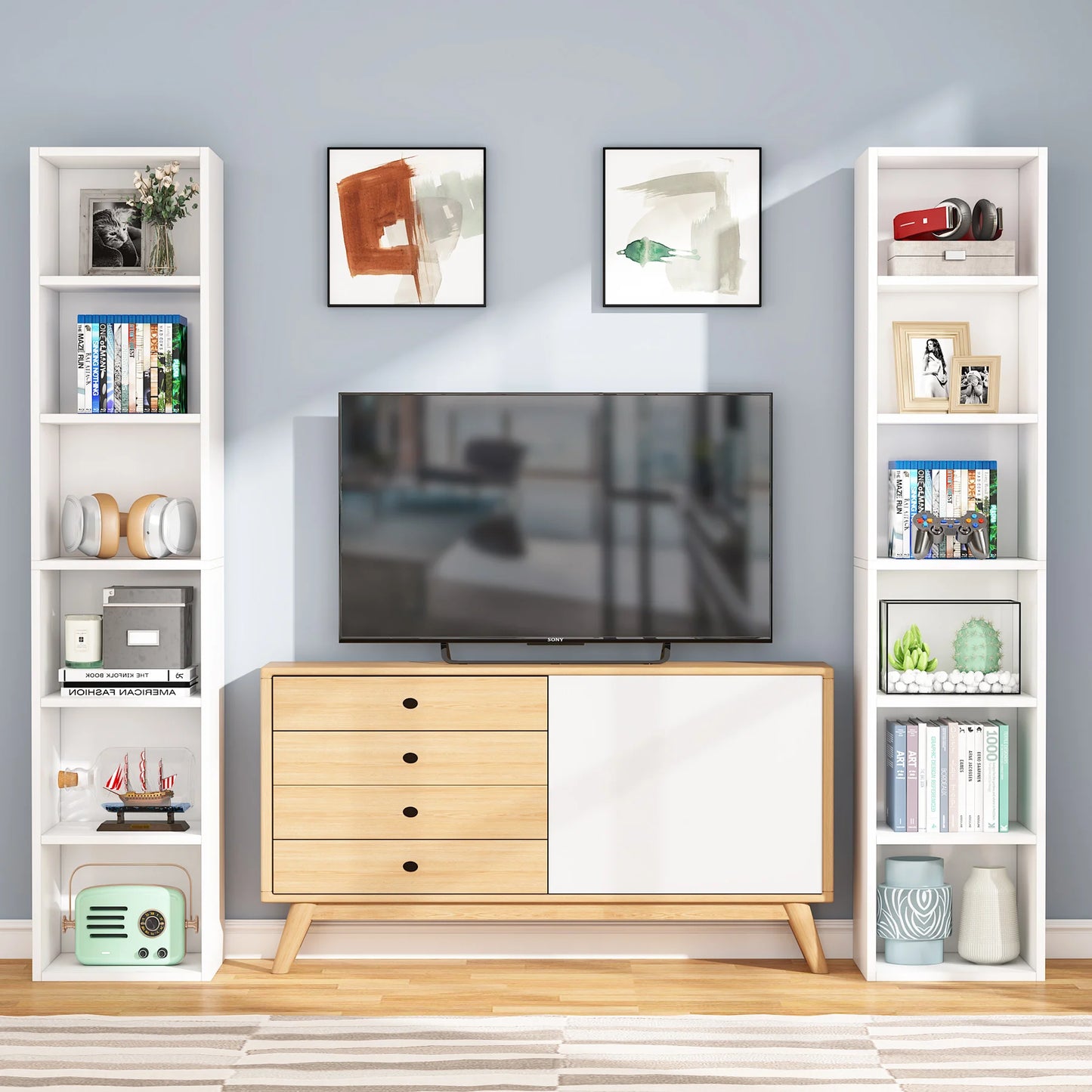 Ljustra 70.9 Inch Tall Narrow Bookcase Modern White Corner Storage Shelf
