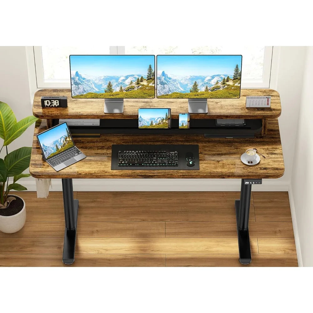 Electric Standing Desk Dual Monitor Stand Height Adjustable Desk