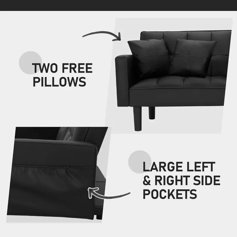 Ljustra Futon Sofa Bed Modern Leather Convertible Couch Adjustable Back