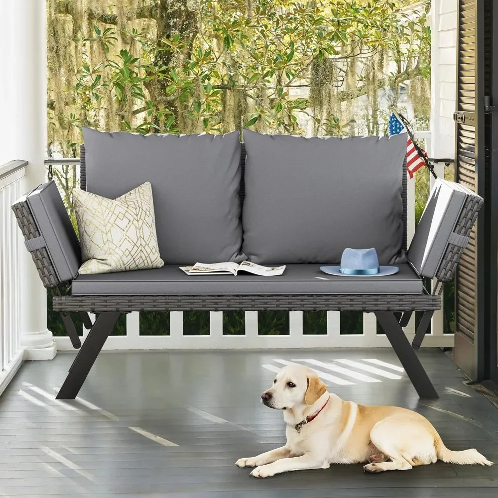 Ljustra Outdoor Convertible Sofa Woven Rattan Patio Furniture Sunbed