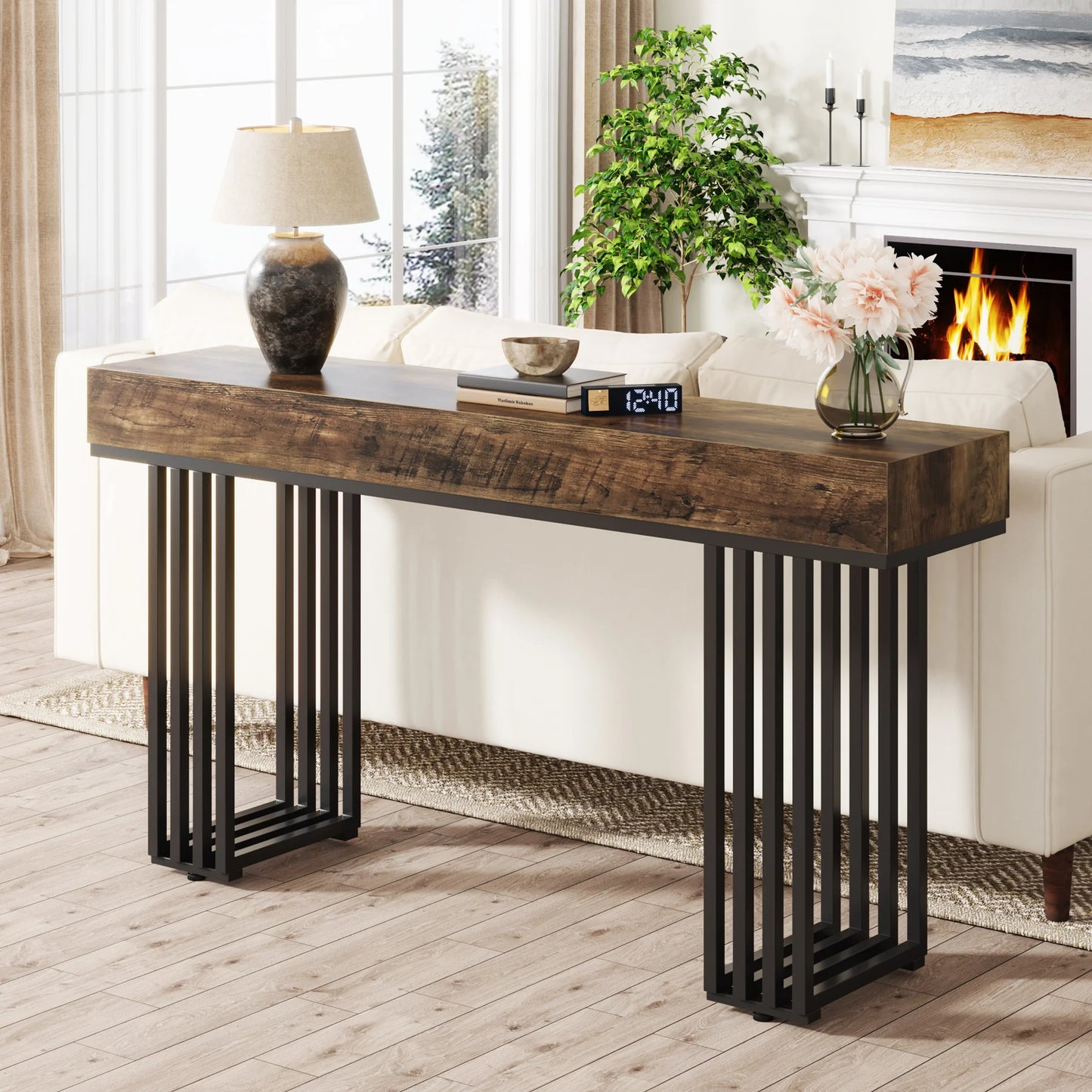 Ljustra 63 Inch Farmhouse Console Table Wooden Sofa Table Entryway Hallway