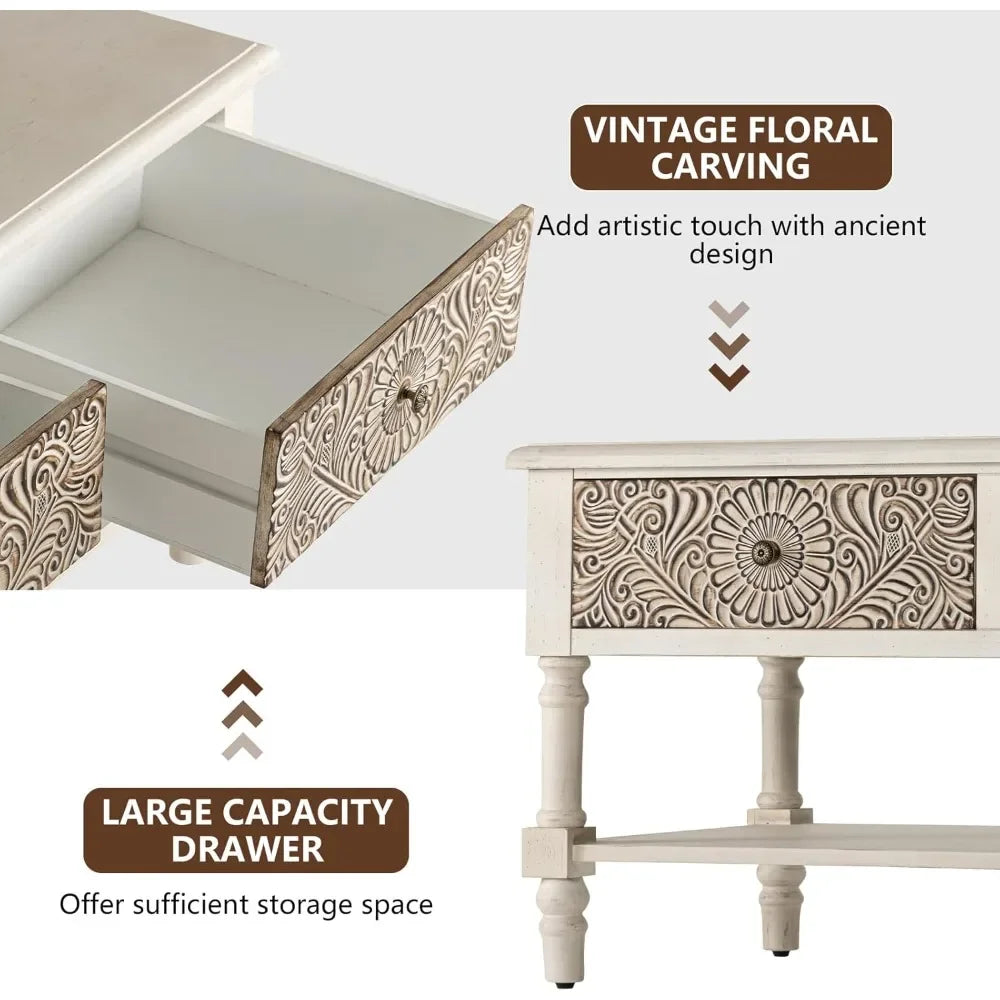 Vintage Coffee Table with Drawers Two Tier Farmhouse Wood Table