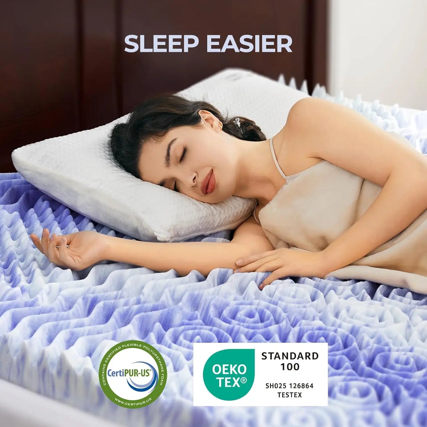Ljustra 7-Zone Memory Foam Mattress Topper King Cooling Gel Infused