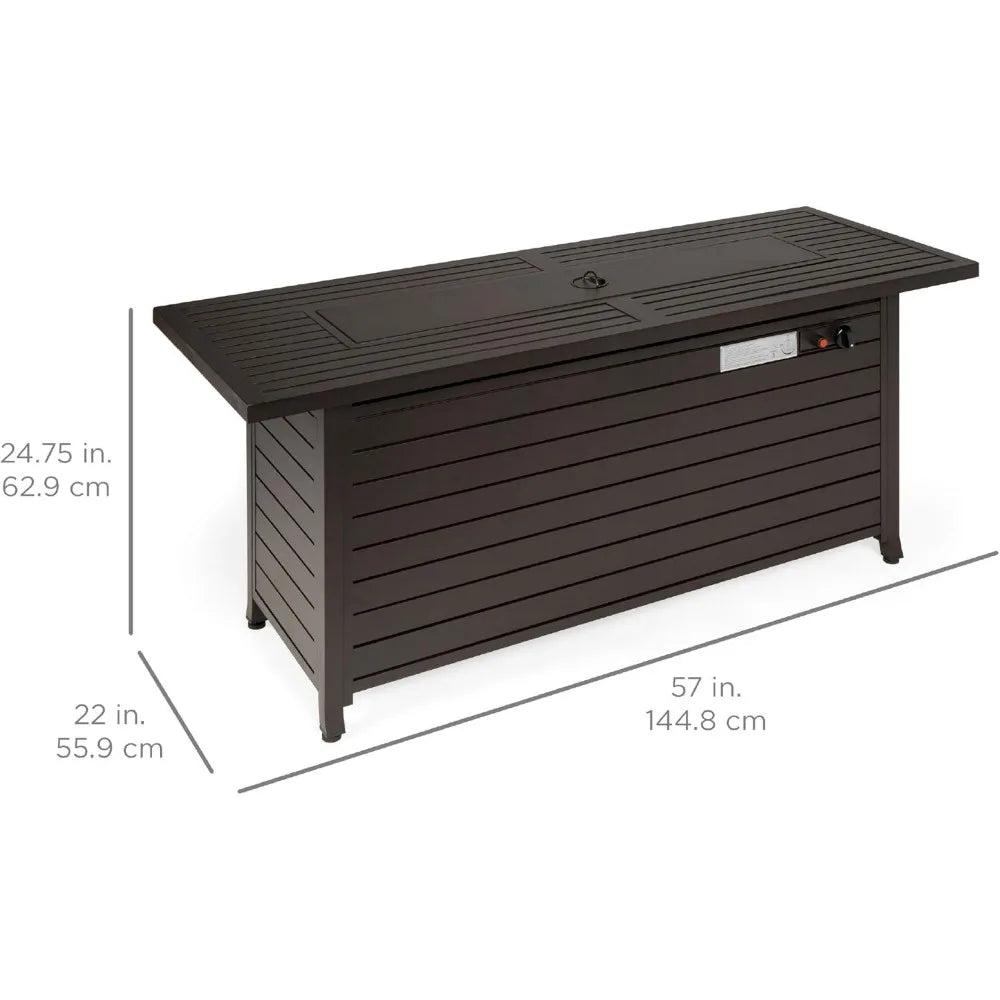 57in Outdoor Propane Gas Fire Pit Table with Aluminum Cover and Storage