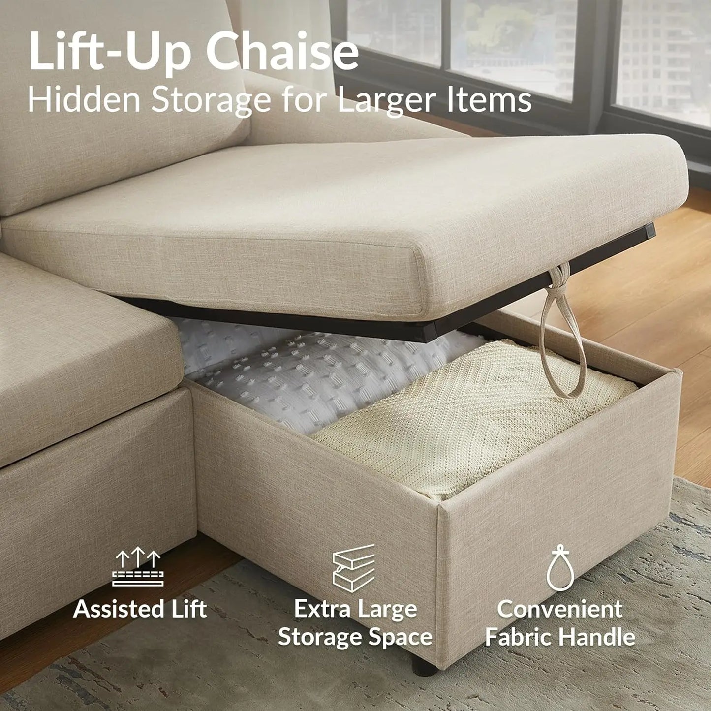 L Shaped Convertible Sleeper Sofa Bed Sectional Couch USB Charging