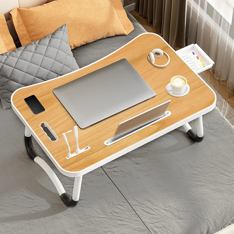 Portable Laptop Desk with USB Light Fan Cup Holder and Tablet Slot