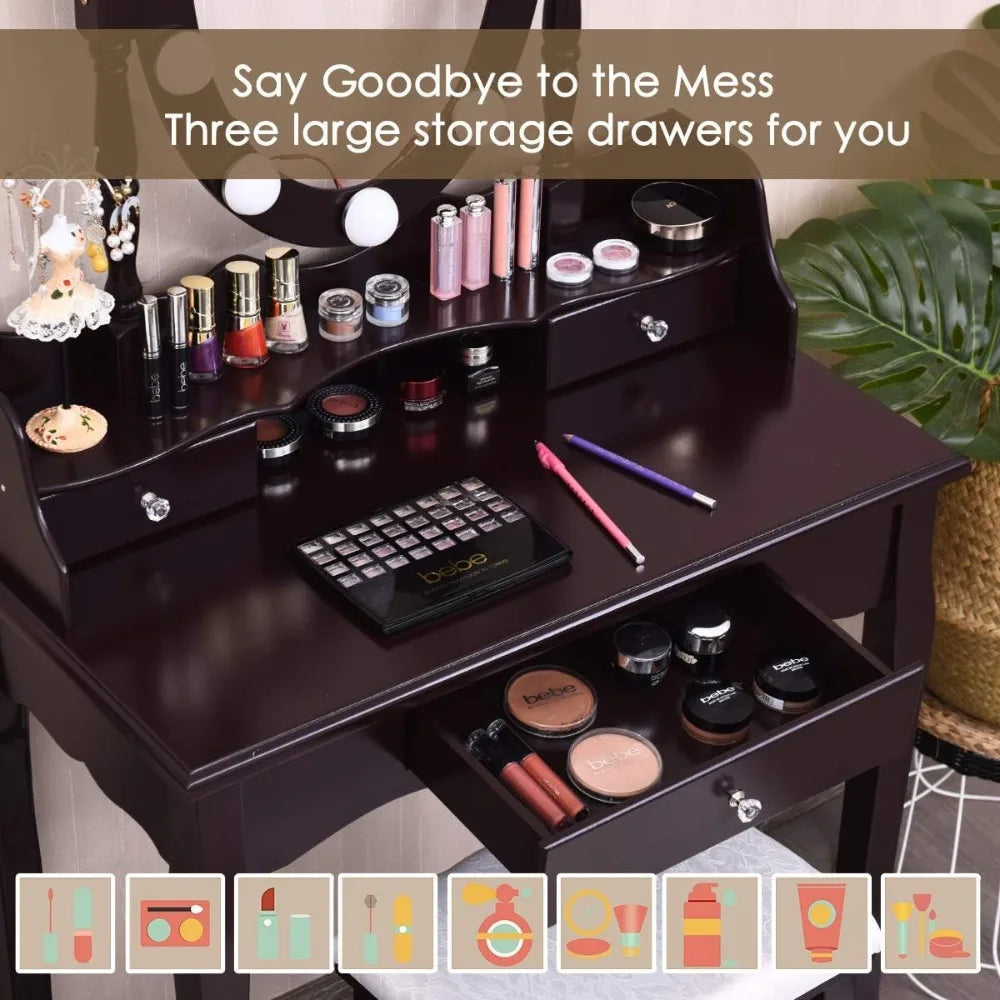 Ljustra ReunionG Makeup Vanity Set Lighted Mirror 2 in 1 Dressing Table