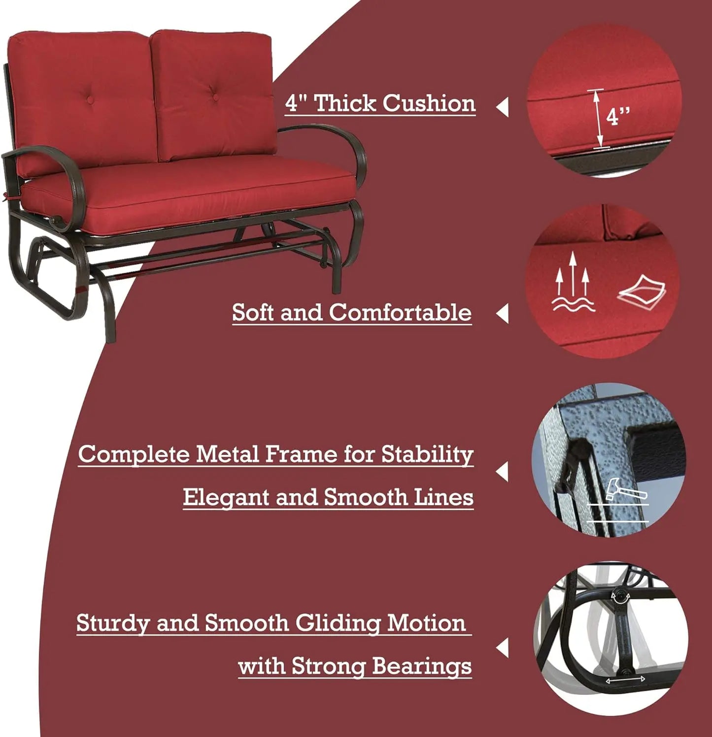 Cozy Patio Glider Bench Outdoor Rocking Loveseat Cushioned Seats