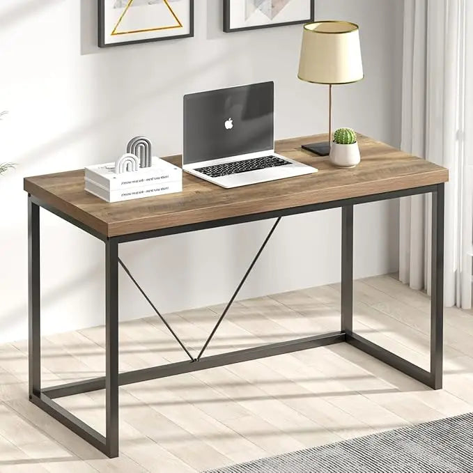 Modern Home Office Desk Rustic Wood Metal Computer Gaming Study Table